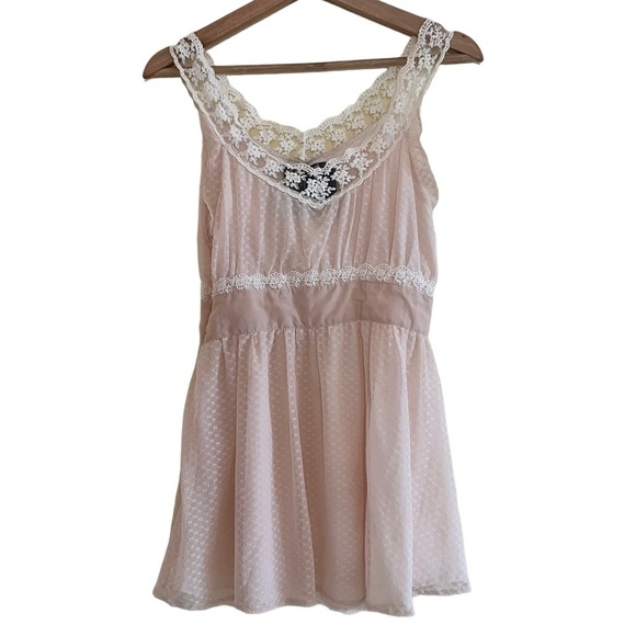 Fairycore Babydoll Pink Laced Peplum Top Size Small - Picture 1 of 6